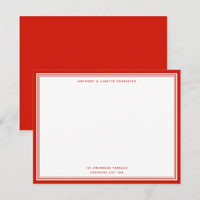 Modern Candy Red Namn & Adress Note Card Anteckningskort (Fram/baksida)