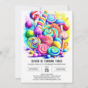 Modern Candyland Barns födelsedag Inbjudningar