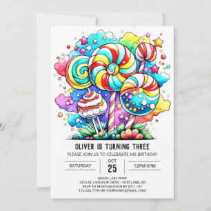 Modern Candyland Birthday Inbjudningar