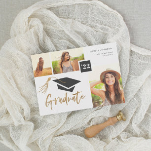 Modern Cap och Tassel Gold Foil 3 Photo Student Meddelande