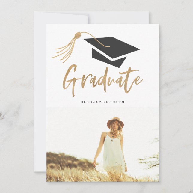 Modern Cap och Tassel Gold Foil 3 Photo Student Meddelande (Framsida)