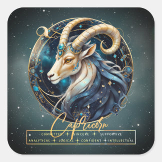Modern Capricorn i Goat Constellation i Svarta Gul Fyrkantigt Klistermärke