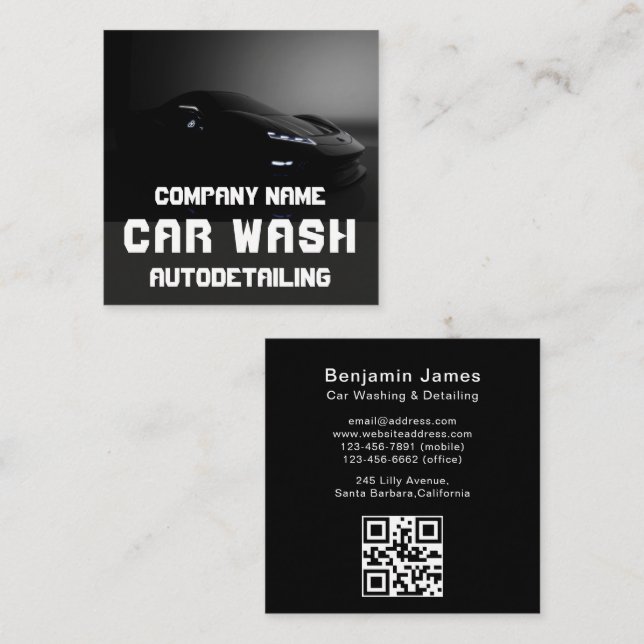 Modern Car Wash Automotive Cleaning QR Code  Fyrkantigt Visitkort (Fram/baksida)