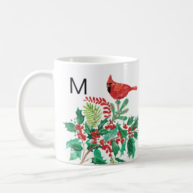 Modern Cardinal Holly Monogram Classic Mug, 11 oz Kaffemugg (Vänster)