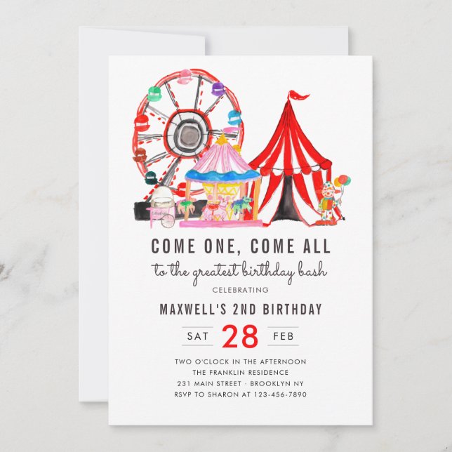 Modern Carnival Circus-festival 2:a födelsedag Inbjudningar (Framsida)