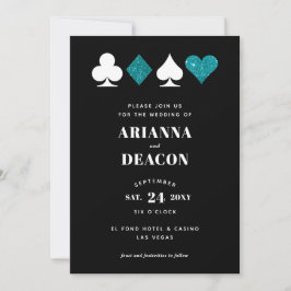 Modern Casino Teal Glitter Bröllop Inbjudningar