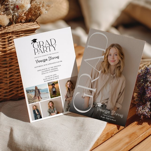 Modern Casual Simple Trendy 6 photos graduation Inbjudningar (Modern Casual Simple Trendy 6 photos graduation Invitation)