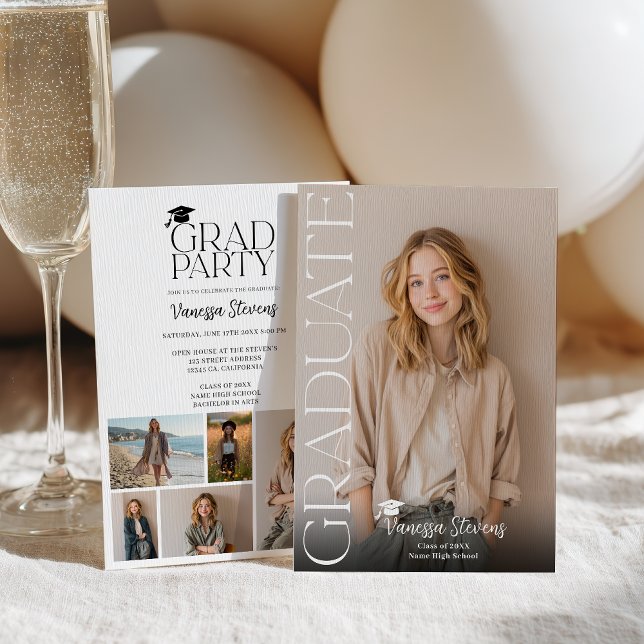 Modern Casual  Simple Trendy 6 photos graduation Meddelande (Modern Casual Simple Trendy 6 photos graduation Announcement)