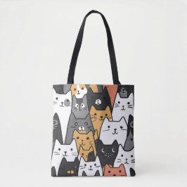 Modern Cat Ansikte Tote Bag - Snyggt Tecknad Cat Tygkasse