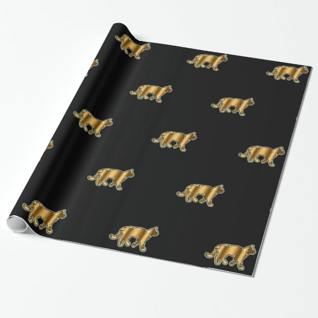 Modern Cat Guld Black Presentpapper (Utrullad)