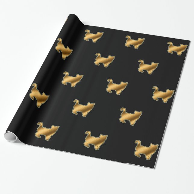 Modern Cat Guld Black Wrapping Papper Presentpapper (Utrullad)