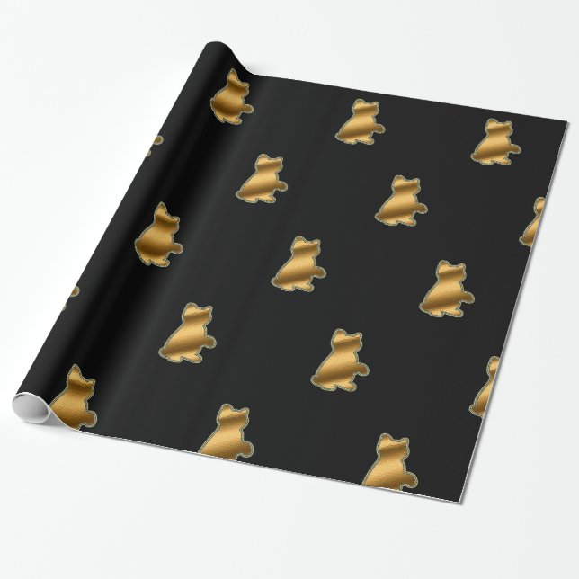 Modern Cat Guld Black Wrapping Papper Presentpapper (Utrullad)