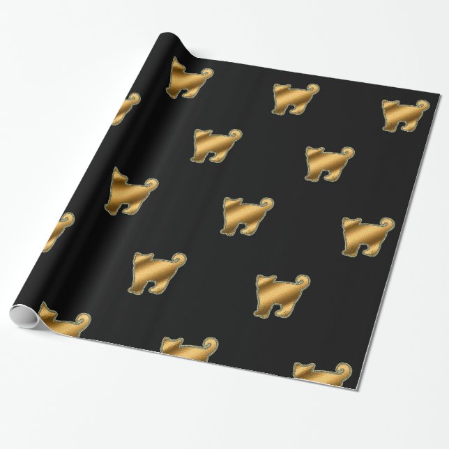 Modern Cat Guld Black Wrapping Papper Presentpapper (Utrullad)