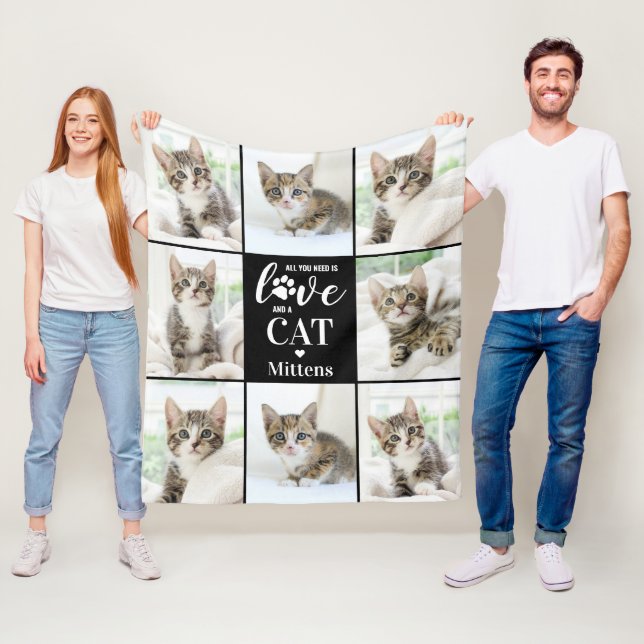 Modern Cat Lover Pet Personlig 8 Fotokollage Fleecefilt (På plats)