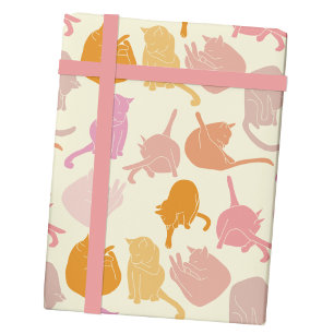 Modern Cat Mönster Rosa Orange Presentpapper