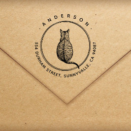 Modern Cat Round Family Returadress Självfärgande Stämpel