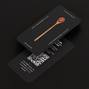 Modern Caterer Chef Elegant Wooden Spoon Black Visitkort