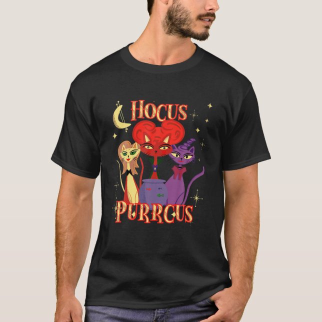 Modern Cats Funny Witch Halloween Hocu i mitten av T Shirt (Framsida)