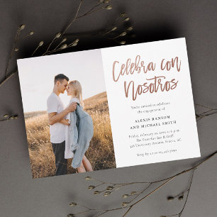 Modern Celebra con Nosotros Fotografi Fest Engagem Inbjudningar