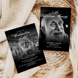 Modern Celebration of Life 2-Photo Elegant Script Inbjudningar