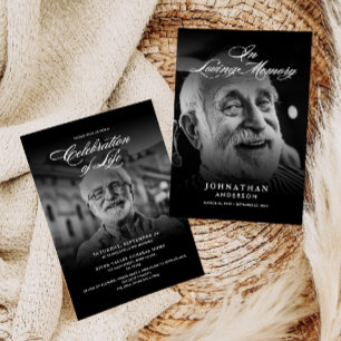 Modern Celebration of Life 2-Photo Elegant Script  Inbjudningar