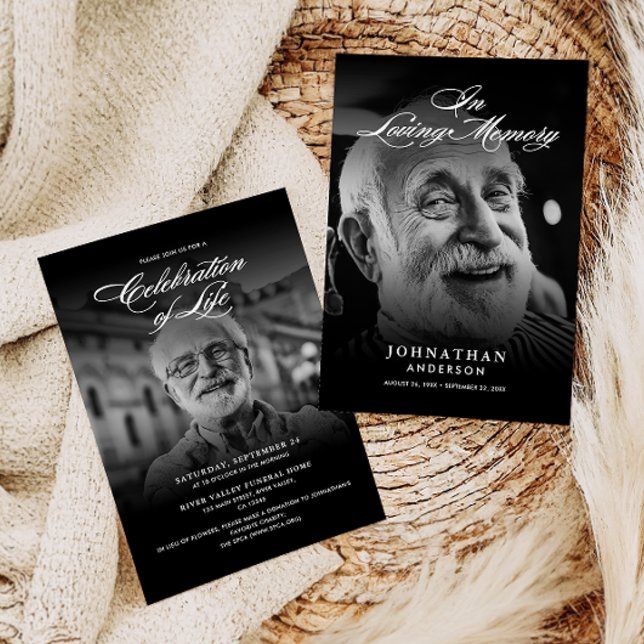Modern Celebration of Life 2-Photo Elegant Script  Inbjudningar (Skapare uppladdad)