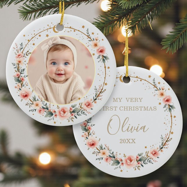 Modern Celestial Baby’s 1st Christmas Elegant Julgransprydnad Keramik (Skapare uppladdad)