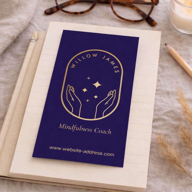 Modern Celestial Mindfulness Life Coach Djupblå Visitkort (Skapare uppladdad)