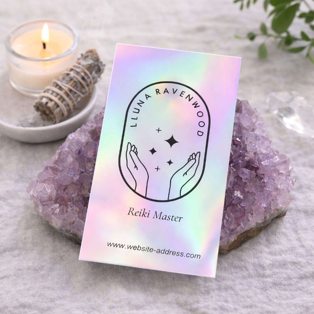 Modern Celestial Reiki Master Healer Holographic Visitkort (Skapare uppladdad)