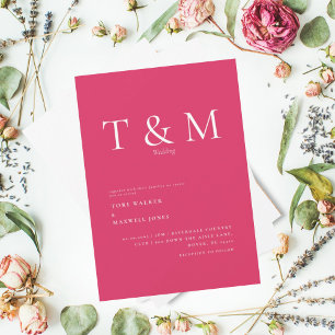 Modern Cerise Monogram No Parents Bröllop Inbjudningar