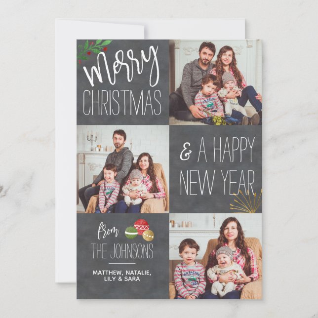 Modern Chalkboard Custom Photo Holiday Christmas Julkort (Framsida)