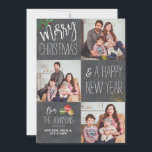 Modern Chalkboard Custom Photo Holiday Christmas Julkort<br><div class="desc">The design features 3 of your favorite family holiday photos. "Merry Christmas and a Happy New Year from" is in a modern script and font typography with christmas balls and foliage accents. Personalize it with your favorite photos,  names and message.</div>