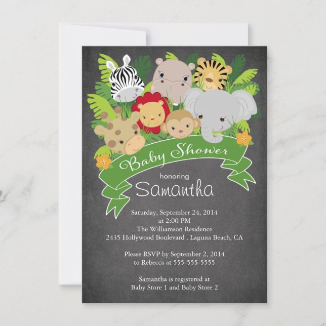 Modern Chalkboard Jungle Safari Animal Baby Shower Inbjudningar (Framsida)