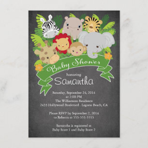 Modern Chalkboard Jungle Safari Animal Baby Shower Inbjudningar