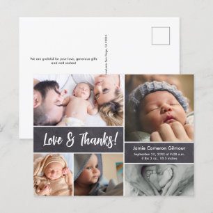 Modern Chalkboard Kärlek Tack för baby fotokollage Vykort