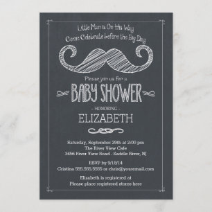 Modern Chalkboard Little Man Mustache Baby Shower Inbjudningar