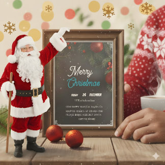 Modern Chalkboard Red Ornaments Christmas Party Inbjudningar
