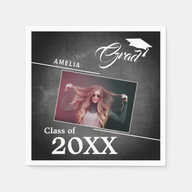 Modern Chalkboard Student Photo Studentfest Pappersservett (Framsidan)