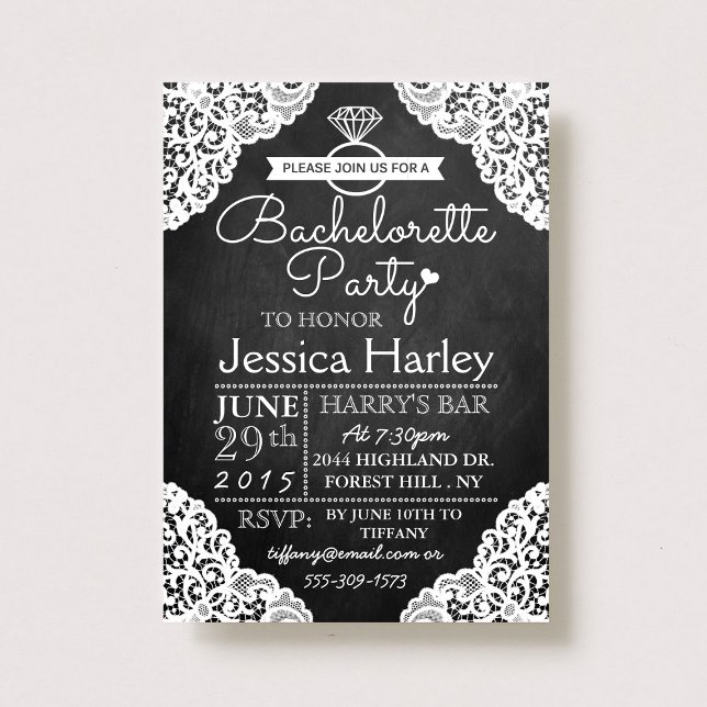 Modern Chalkboard & White Snöre Bachelorette Party Inbjudningar (Skapare uppladdad)