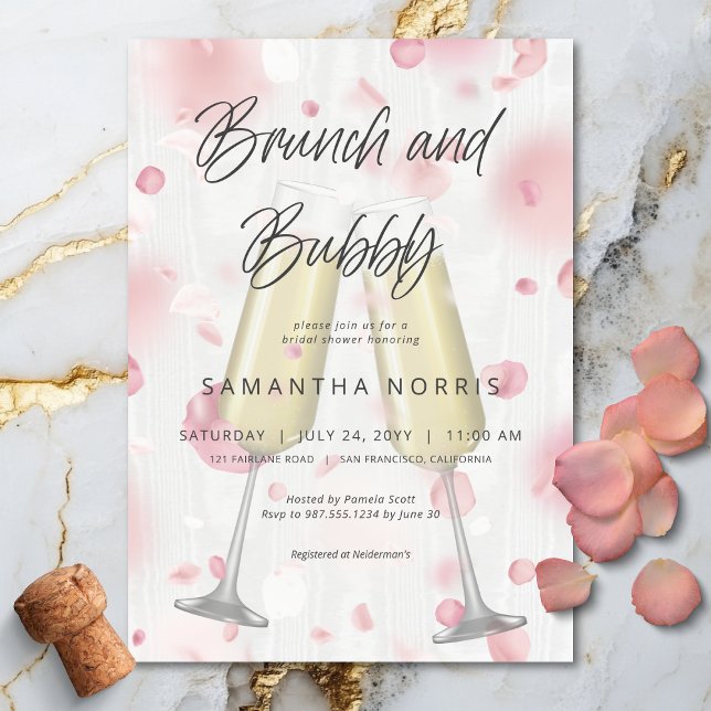 Modern Champagne Brunch & Bubly Möhippa Inbjudningar (Modern Champagne Brunch & Bubbly Bridal Shower Invitation)