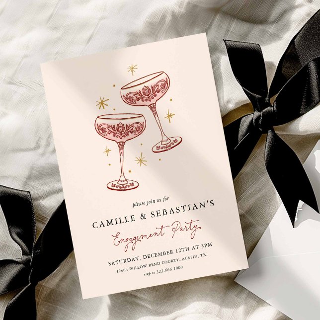Modern Champagne Coupe Förlovningsfest Inbjudan (Modern Engagement Party Invitation)