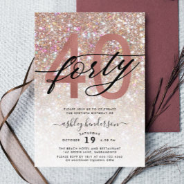 Modern Champagne Glitter 40:e födelsedagen Inbjudningar