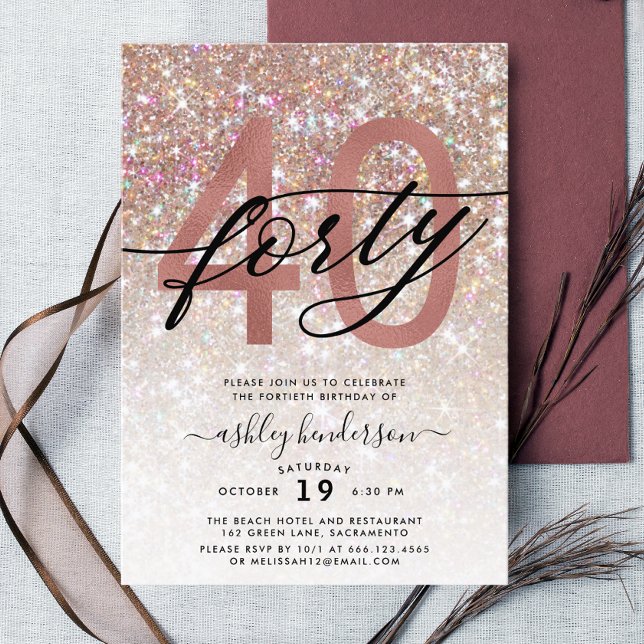Modern Champagne Glitter 40:e födelsedagen Inbjudningar (Skapare uppladdad)