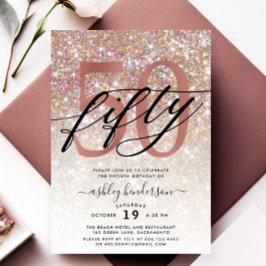 Modern Champagne Glitter 50:e födelsedagen Inbjudningar