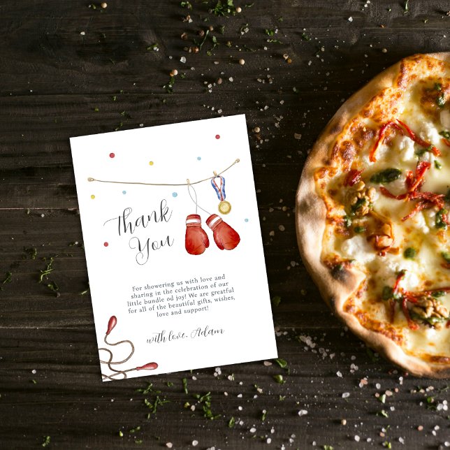 Modern Champion Boxing Clothesline Baby Shower Tack Kort (Modern Champion Boxing Clothesline Baby Shower Thank You Card)