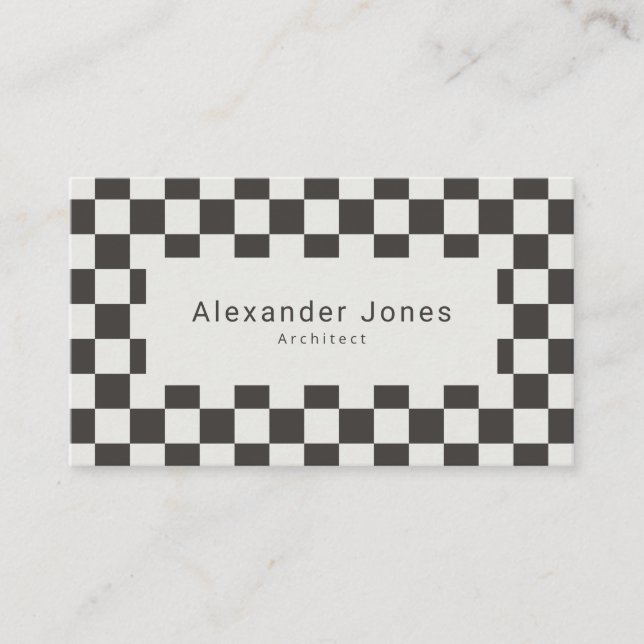 Modern Charcoal & Cream Checkered Pattern Visitkort (Framsida)