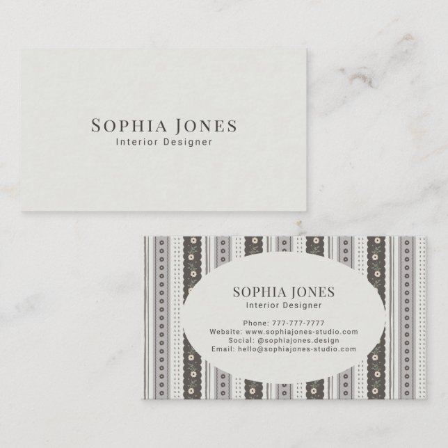 Modern Charcoal & Cream Scallop Stripe Visitkort (Fram/baksida)