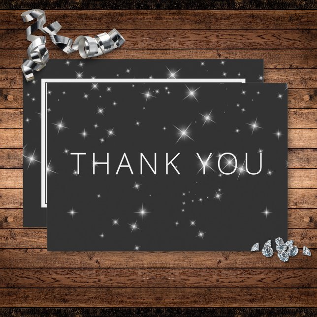 Modern Charcol Black Winter Gnistra Bröllop Tack Kort (Modern Charcoal Black Winter Sparkle Wedding Thank You Card)