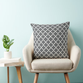 Modern Charcol Grått Moroccan Quatrefoil Mönster Kudde