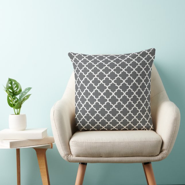 Modern Charcol Grått Moroccan Quatrefoil Mönster Kudde (Stol)